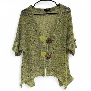 Kaktus Green Crochet Cardigan Top with Wooden Beachy Button Detail Large